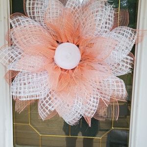 Coral and white indoor outdoor summer wresth